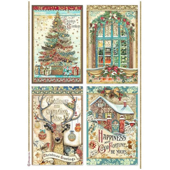 Christmas Greetings Four Cards Rice Paper