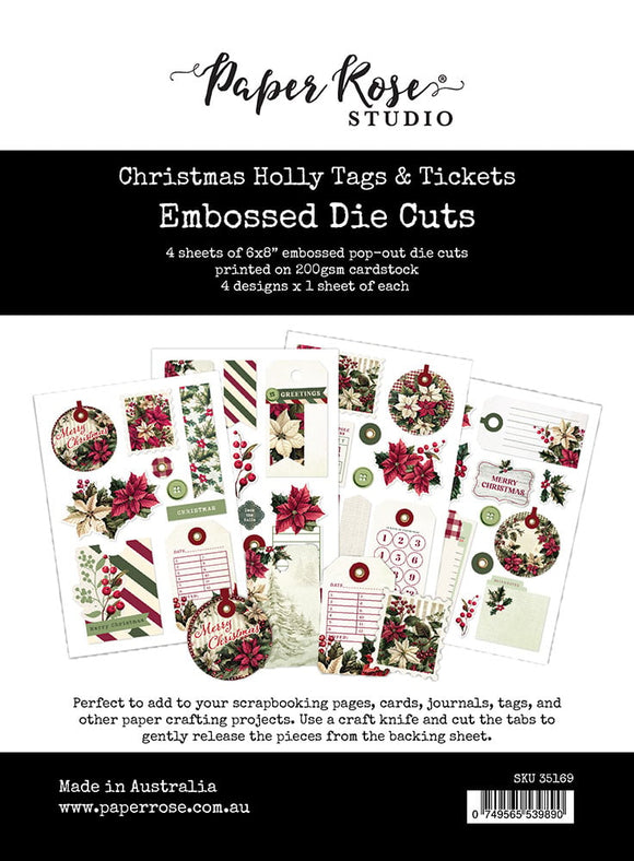 Christmas Holly Tags & Tickets Embossed Die Cuts