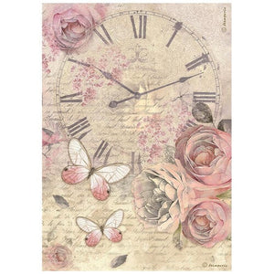 Shabby Rose Clock Rice Paper